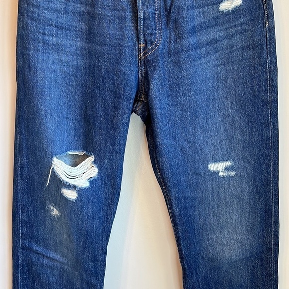 Levi’s 501 Dark Wash Distressed High Rise Straight Leg Cropped Jeans SZ 27 - Picture 5 of 12